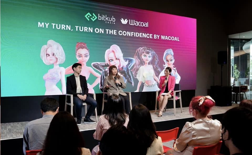 Panel discussion on stage at the Wacoal x Bitkub Chain launch